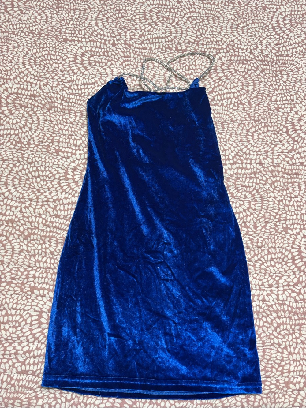 Lucy in the Sky Royal Blue Velvet Slip Dress with Rhinestone Straps